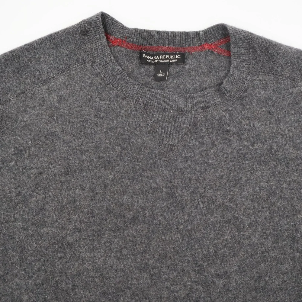 Banana Republic Merino Wool Sweater Mens L Grey Italian Yarn Crewneck J1101